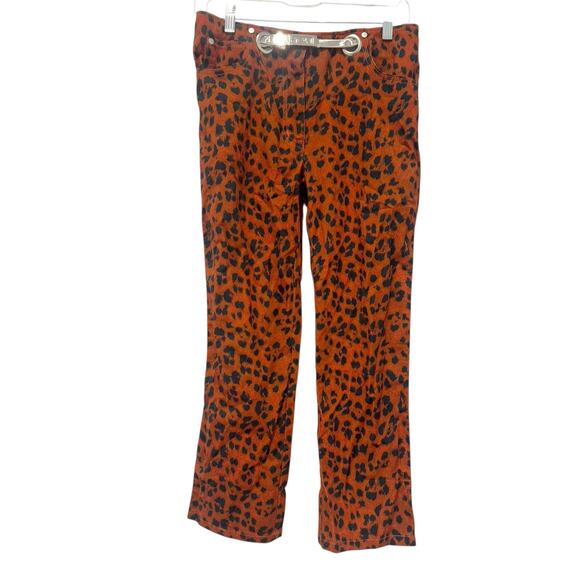 Miaou The Tommy Leopard Trouser Pants Stretch Denim Logo Belted Size 26 NWT - Picture 4 of 13